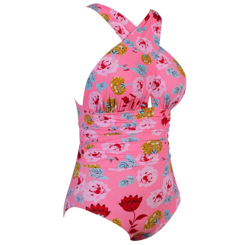 Pink flower Сексуальный купальник, женская одежда для плавания, Цельный боди, пуш-ап, монокини, Холтер, крест, купальники, костюм для плавания, одежда для женщин, пляжная одежда - Цвет: Pink flower
