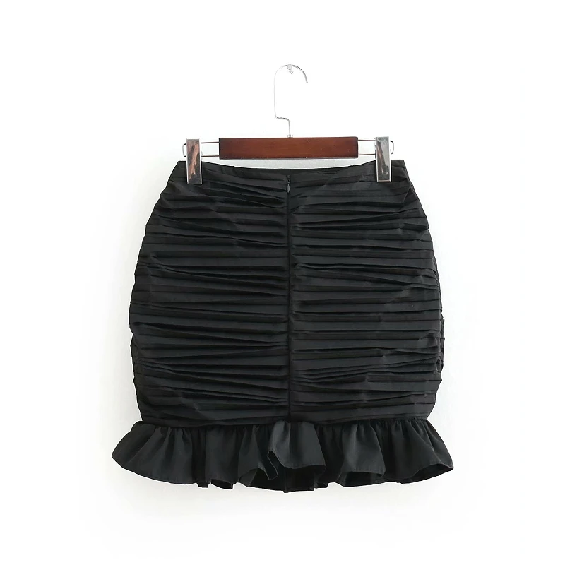2019 Женская винтажная плиссированная юбка с оборками черная мини для похудения
