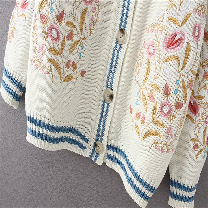 

Embroidery Solid Cardigan Sweater Women Nice Spring And Autumn Fashion V-neck Long Sleeve Sweaters Woman Vintage Sweaters Female