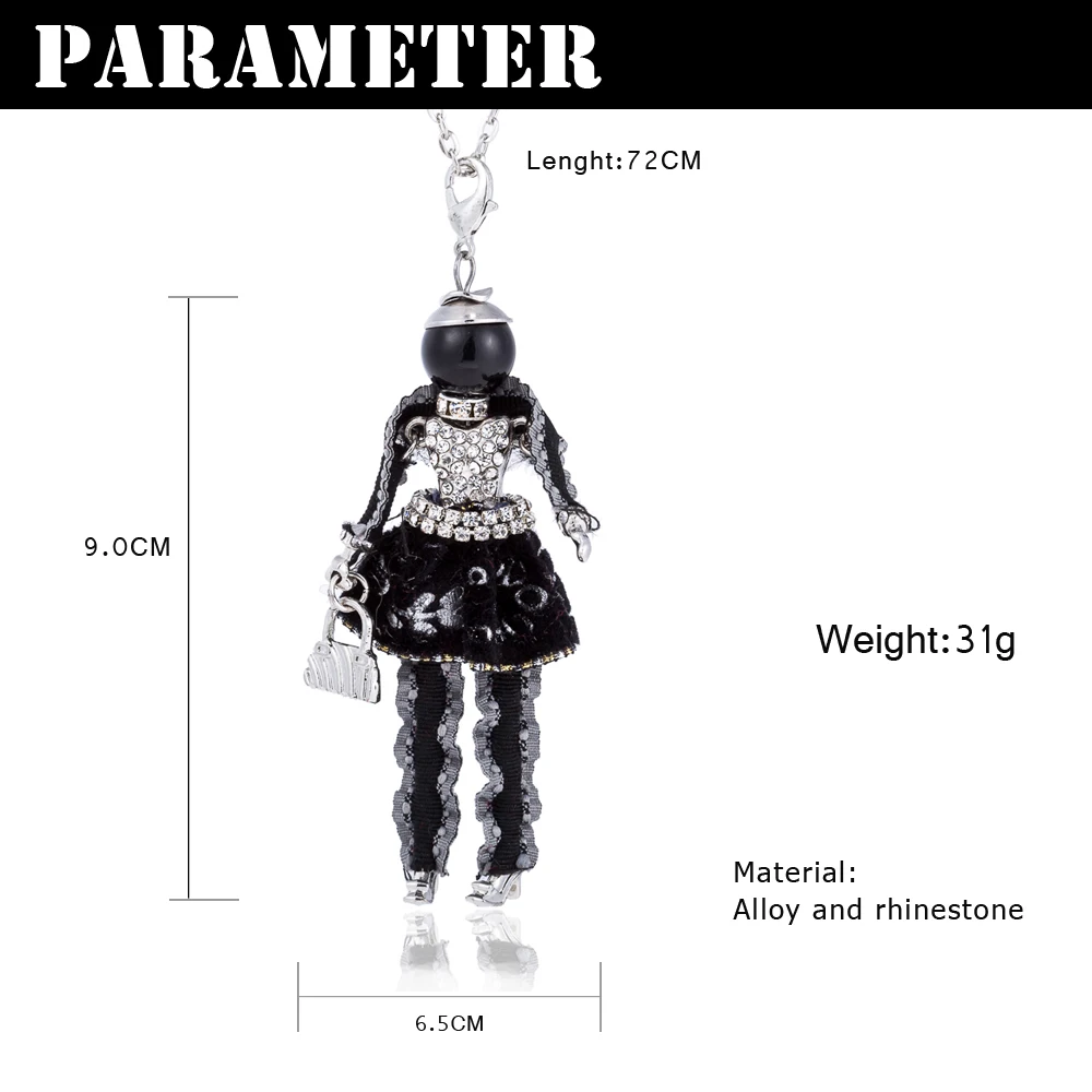 

WNGMNGL 2018 New Fashion Women Doll Cute Black Long Statement Necklaces & Pendant Hot Dress Baby Girls Maxi Necklace Jewelry