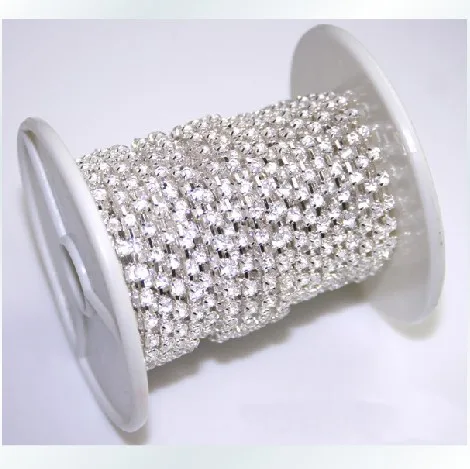 

SS6 2mm sparse crystal rhinestone silver base 10yards/roll ,Rhinestone chain,garment accessories,15001A