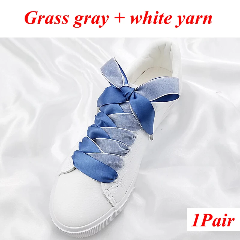 Grass gray white 1 пара 2 см Ширина 80/100/120 см двусторонний снег пряжи атласные шелковые ленты, шнурки обувь с кружевами кружевные модные кроссовки шнурки - Цвет: Grass gray white