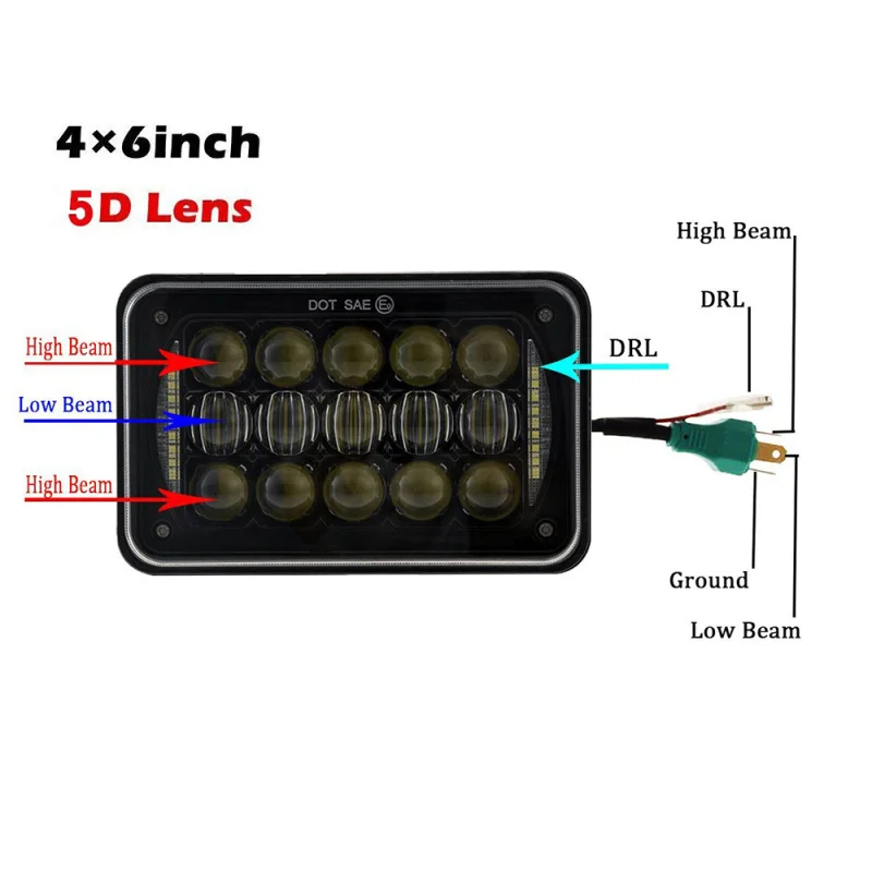 Прямоугольная 5D Светодиодная лампа 4x6 светодиодный для фар замена HID Xenon H4651 H4652 H4656