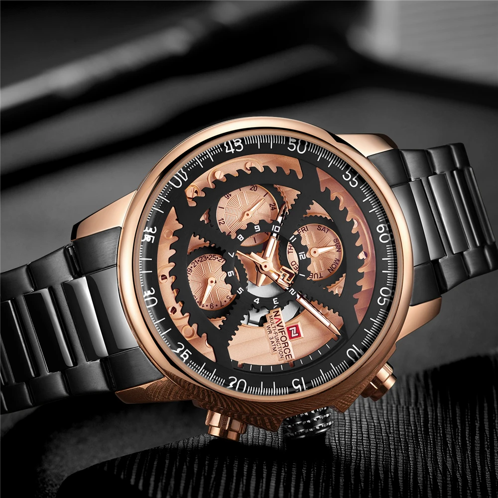 NAVIFORCE Mens Watches Top Brand Luxury Men's Casual Sport Quartz 24 Hour Date Watch Full Steel Military Wrist Male Clock | Наручные