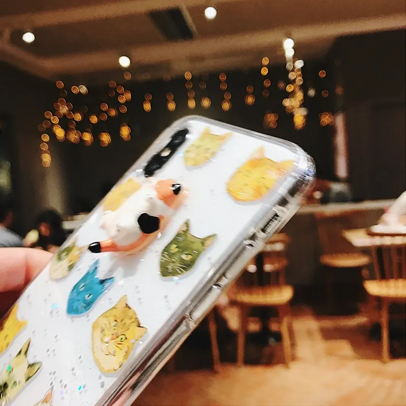 Гламурный чехол для телефона милый блеск 3D Cat Чехол iPhone x 7 plus 8 6 S 6splus Новый Модный