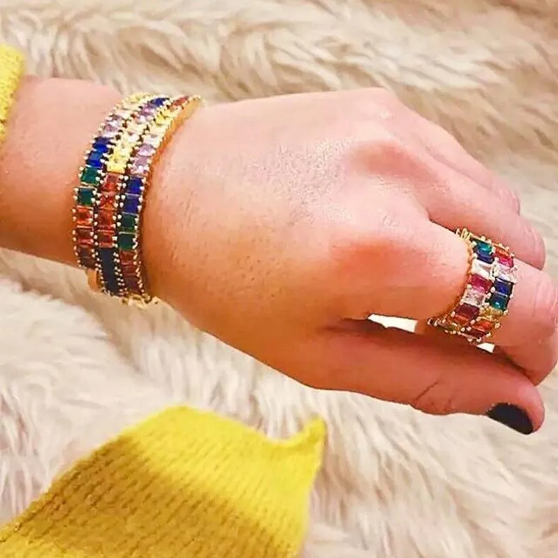 Sparkling Luxury Jewelry 10KT Gold Fill Full Princess Cut Colorful 5A Cubic Zirconia Stackable Women Wedding Band Ring Gift | Украшения и