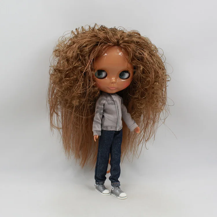 Темно коричневый x волос Обнаженная кукла blyth черная кожа Заводская подходит для