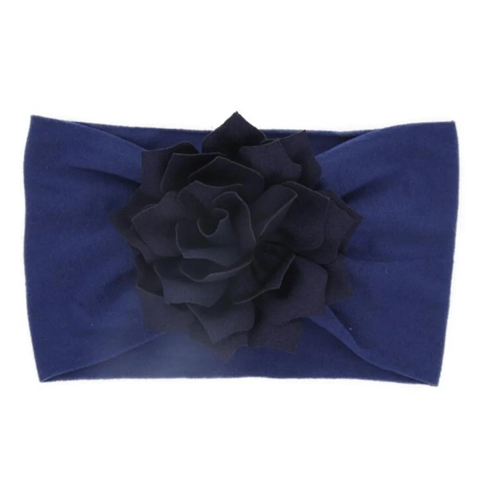 Style B-Navy Милая детская Цветочная широкая нейлоновая повязка на голову бант из нейлона головные обертывания мягкие эластичные ленты для волос Детские аксессуары для волос в виде тюрбана - Цвет: Style B-Navy