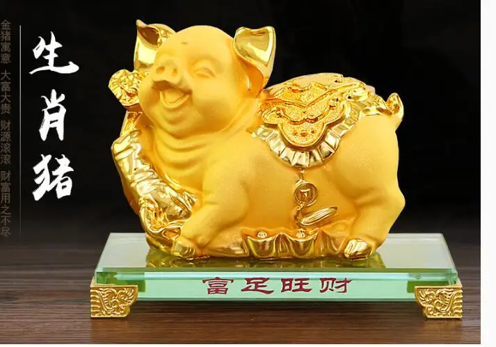 

VELVET GOLD Crystal base Alluvial gold Big pig Recruitment Crafts Handicraft ornaments Decoration home statues sculpture