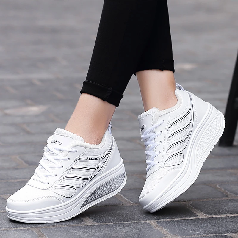 DR.EAGLE/зимние кожаные кроссовки на танкетке для фитнеса Женские похудения Женская