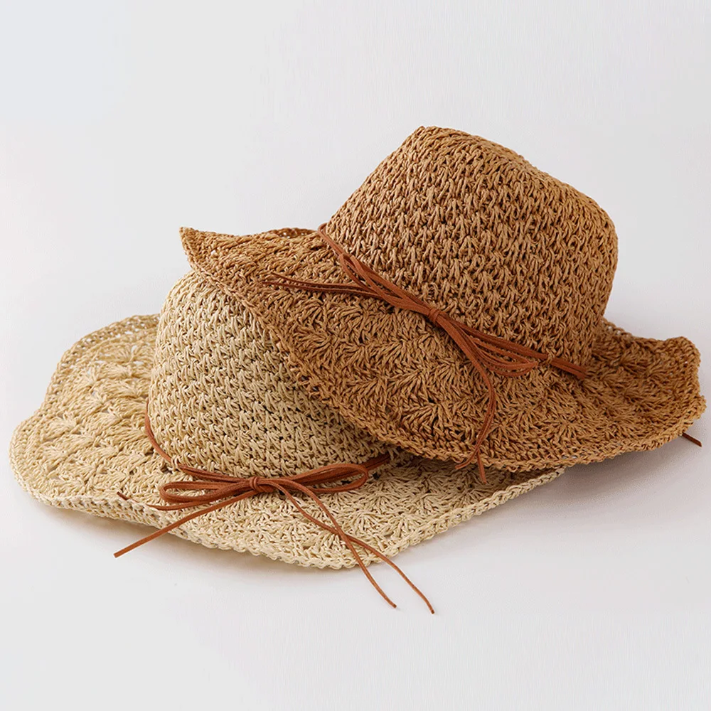 

Fashion Bowknot Straw Hats for Women Summer Beach Sun Hat Floppy Wide Brim Foldable Panama Chapeau Femme Vacation