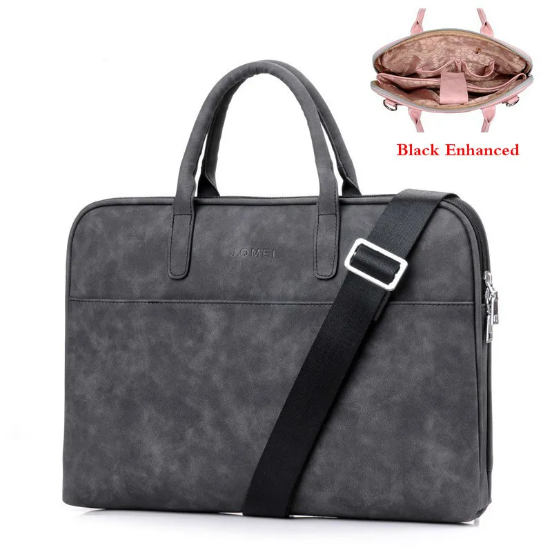 Black Enhanced Модная женская кожаная сумка для ноутбука Toshiba samsung sony 15,6 13,3 14,1 дюймов, сумка для компьютера, женская сумка-мессенджер с силовой сумкой - Цвет: Black Enhanced