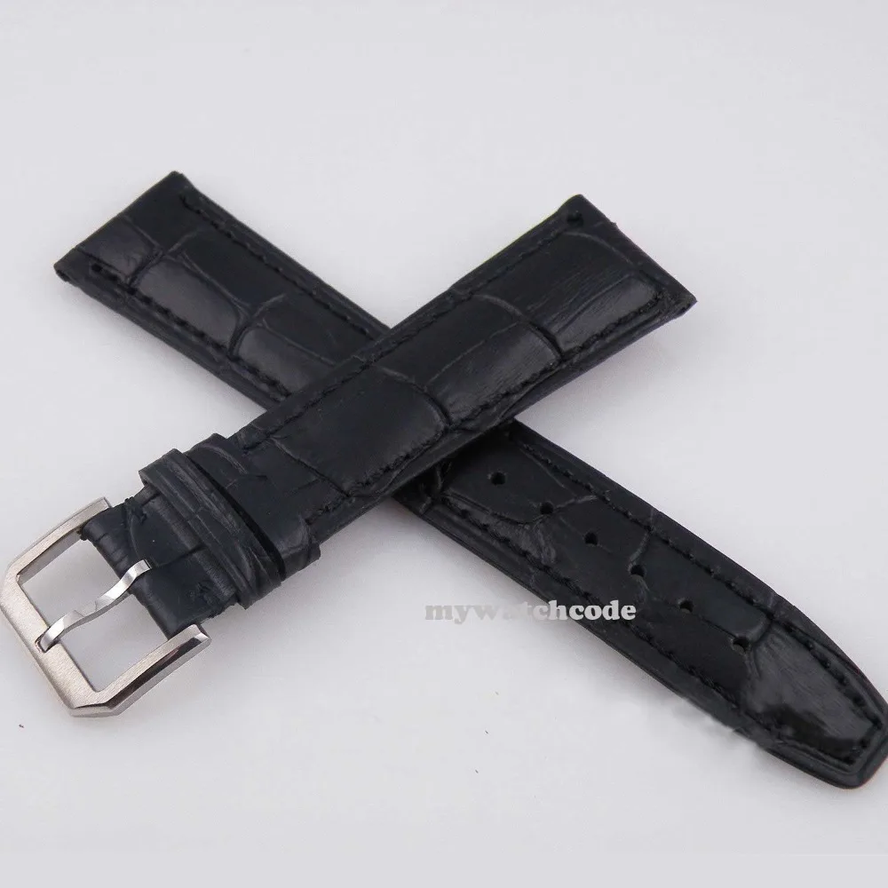 

22mm black parnis Leather Strap fit parnis mens watch 17