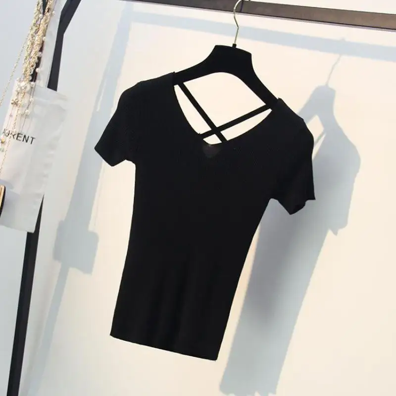 Женская трикотажная футболка с коротким рукавом белый черный желтый розовый