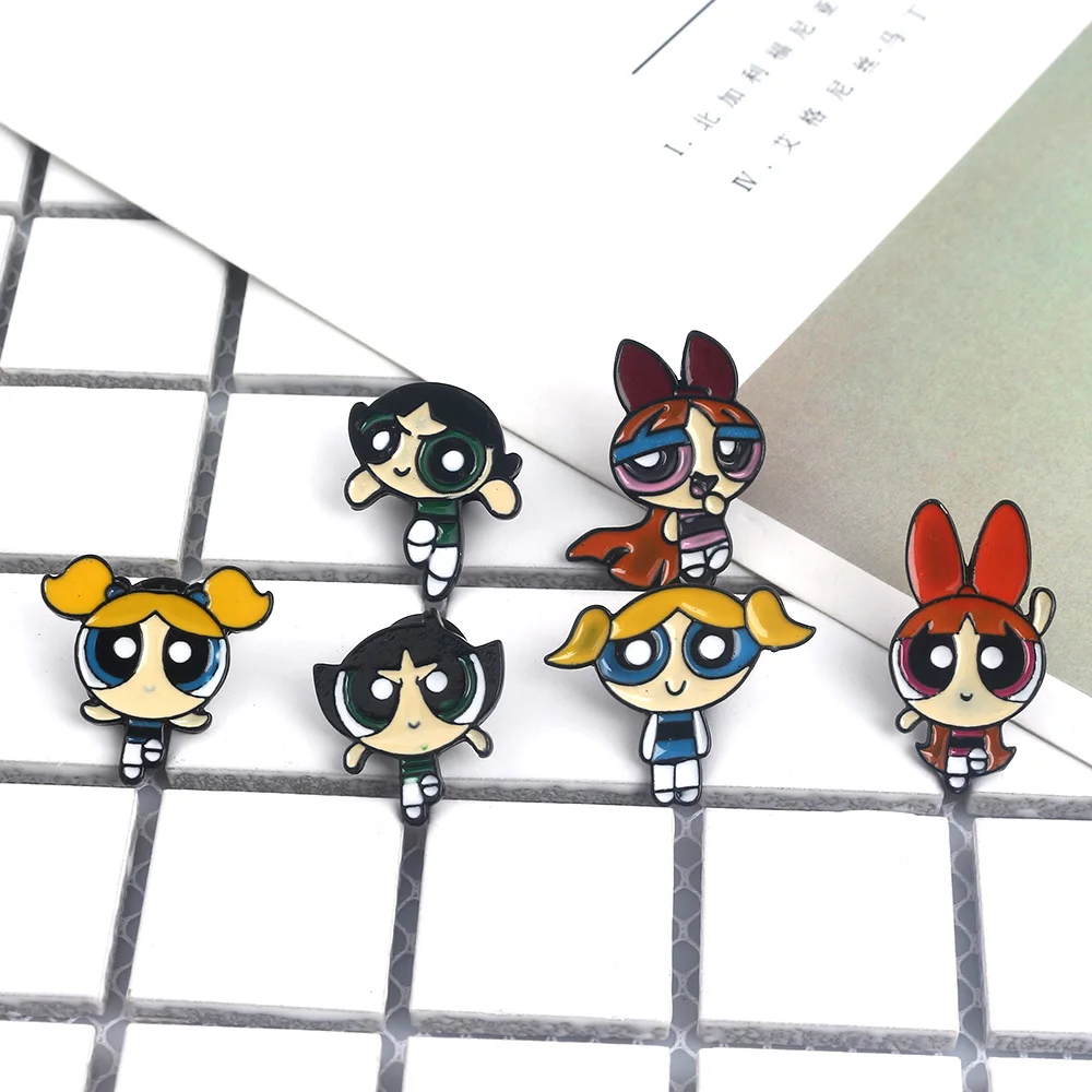 Горячая аниме Powerpuff брошь для девочек милый комплект металлическая эмаль шпильки