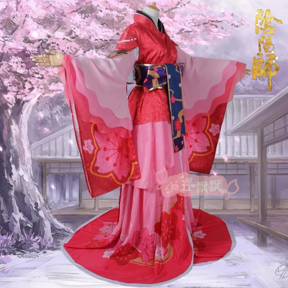 Аниме! Женское платье-кимоно Onmyoji SR Sakura костюм для косплея бесплатная доставка |