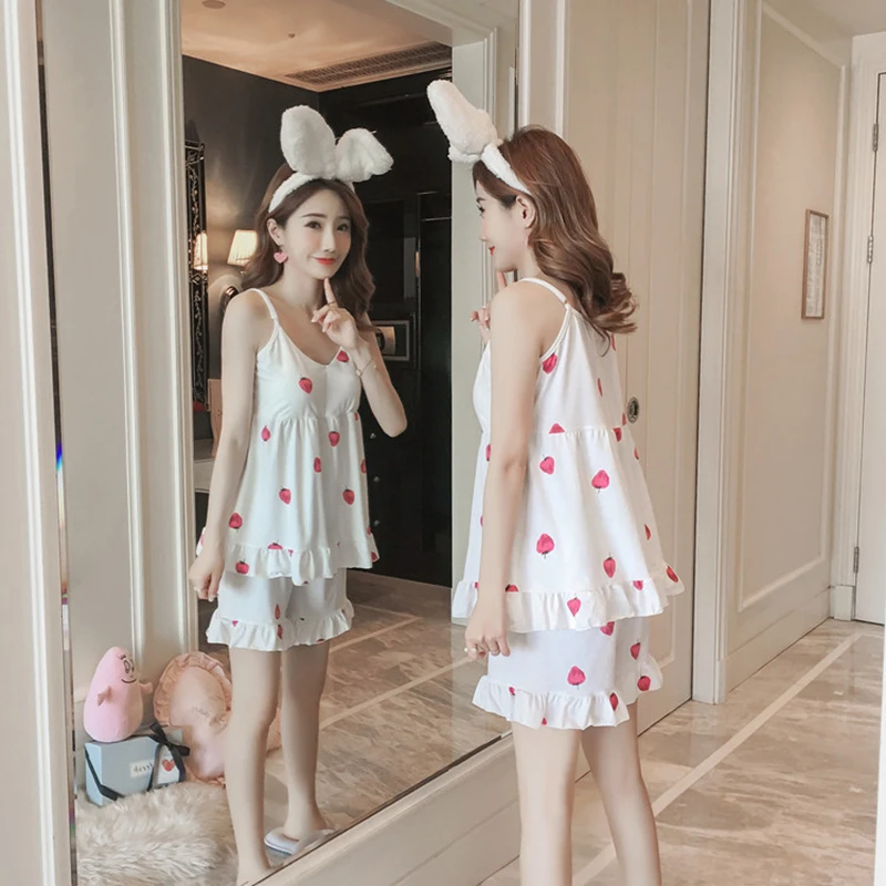 XCAMP хлопка Милая Пижама летняя одежда дышащий спагетти ремень Для женщин