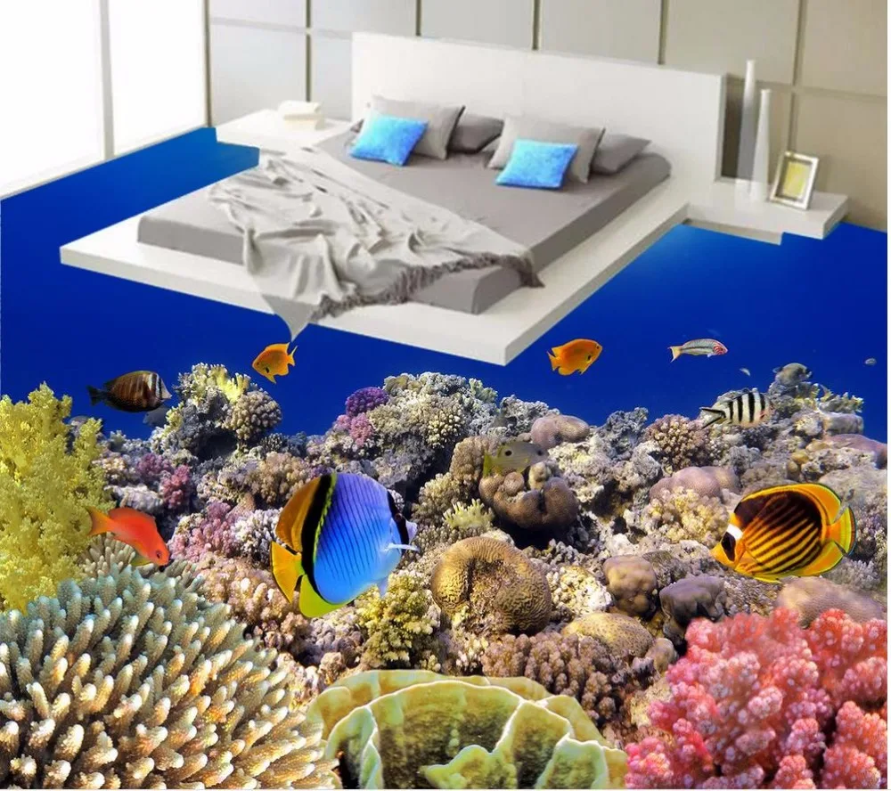 Напольная живопись 3D обои коралловые тропические рыбы напольная искусственные