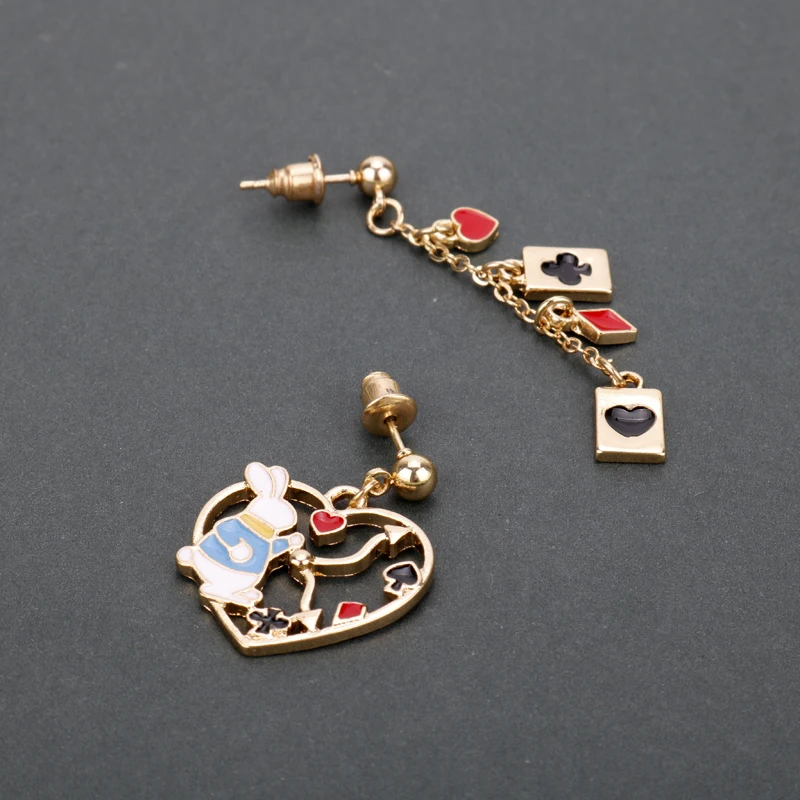 Модные женские серьги с эмалью в виде героев мультфильмов Алиса страны чудес