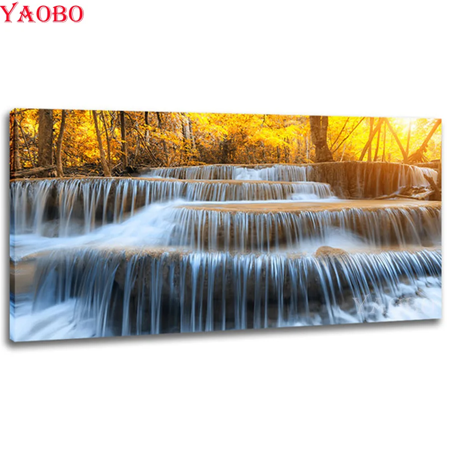DIY полный квадрат/круглая дрель Алмазная картина природа водопад пейзаж 3D
