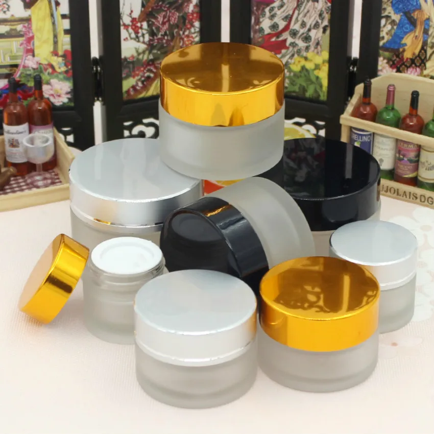 Косметическая банка из матового стекла 20 шт. золотая серебристая черная крышка