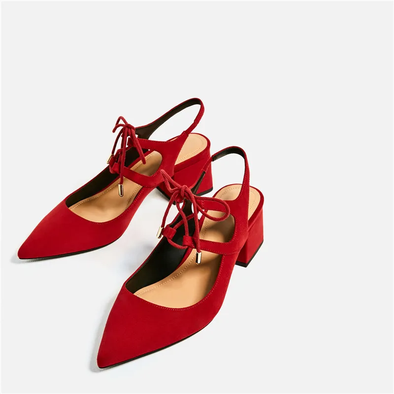 Брендовая обувь женские летние красные туфли-лодочки со шнуровкой на среднем