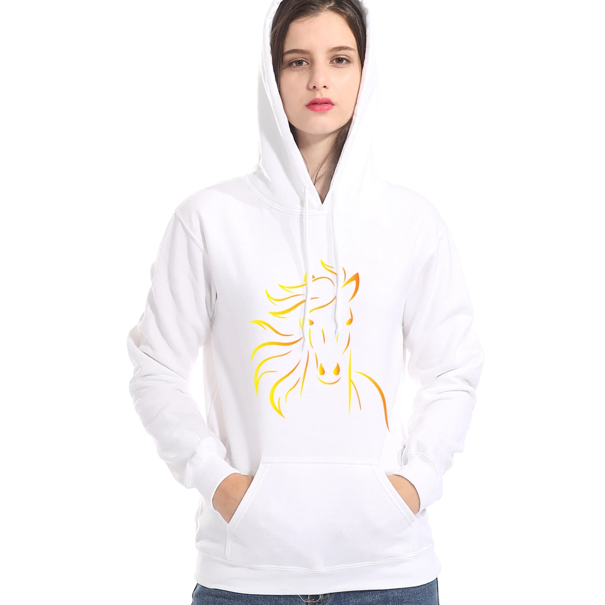 

Sweatshirt For Women Streetwear Hoody Autumn Winter 2019 New Fashion Harajuku Women's Hoodies FLying Horse Animal Kpop Hoodie
