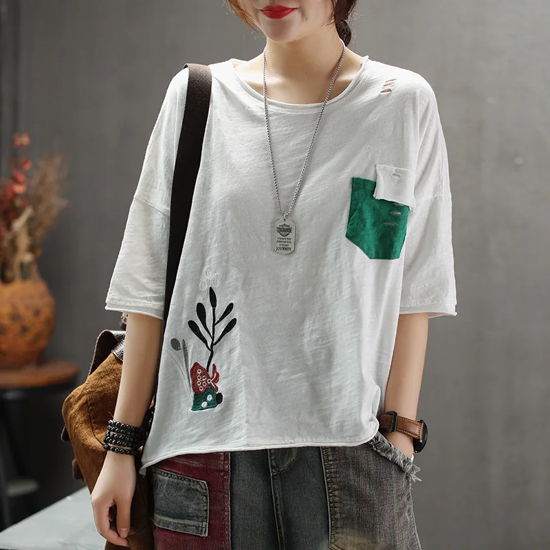 Весна Лето футболка Ретро женские свободные повседневные Пуловеры Новые топы с