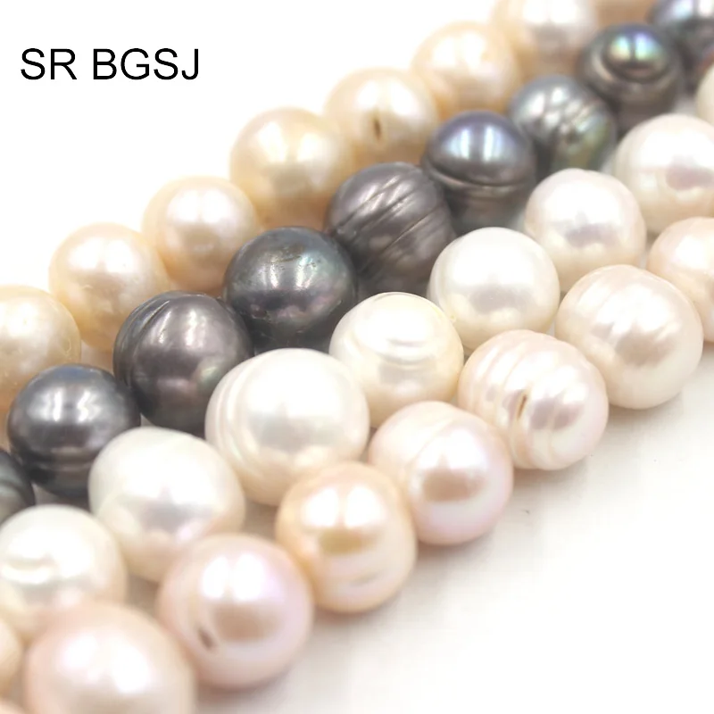 Free Shipping 11 14mm Black White Pink Purple Gray Nearly Round Natural Freshwater Pearl Beads String 15&quot|Бусины| |