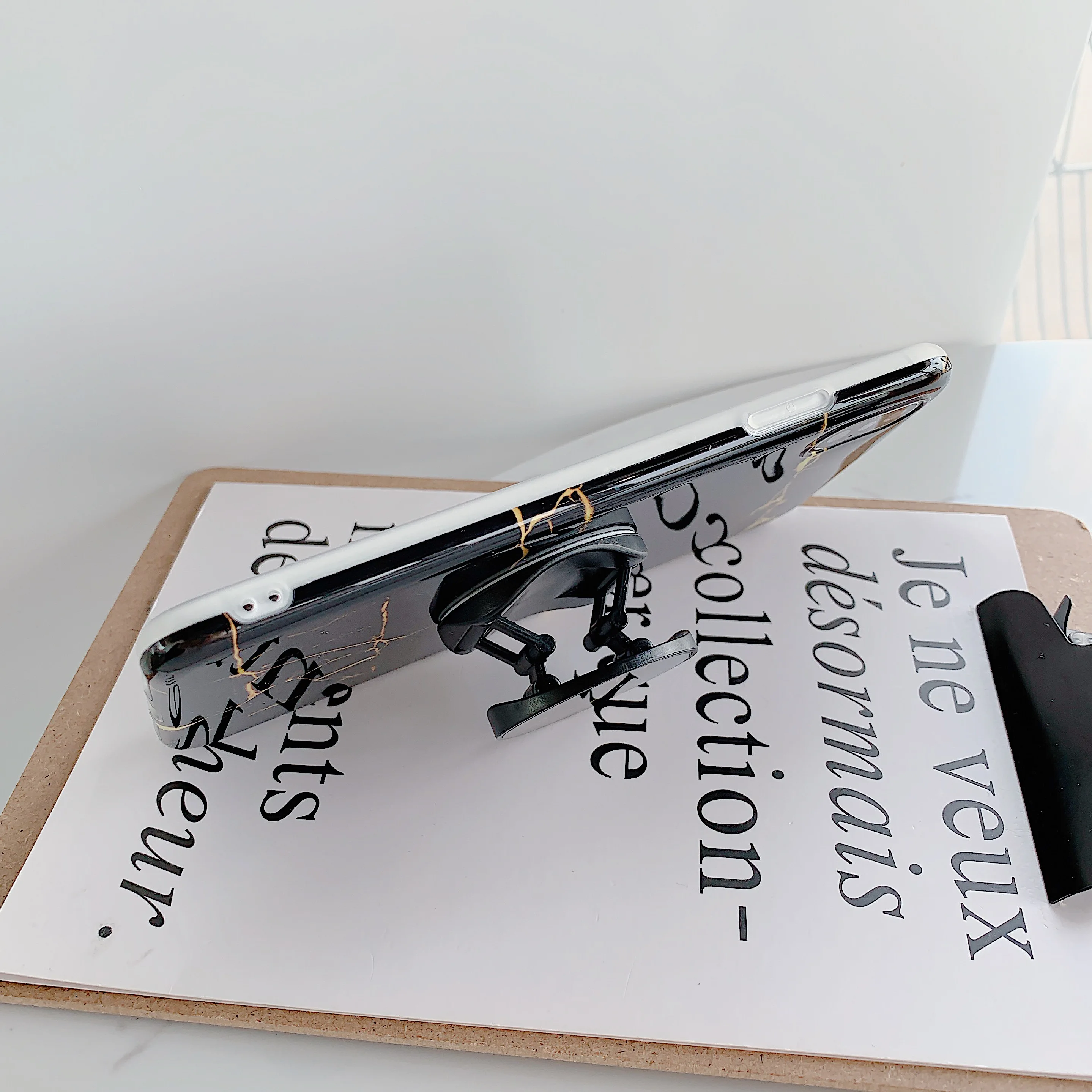 Глянцевый черный золотой мраморный чехол с подставкой и кольцом для iPhone XS Max XR X 6 6s