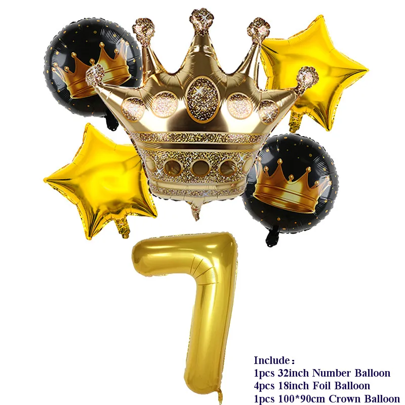 5pcs 30 inch Gold Number Foil Balloons Gold Crown 0-9 Digit Air Ballon Kids Birthday Party Decorations Anniversary Supplies Ball
