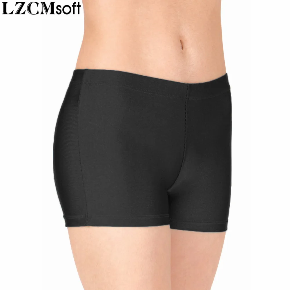LZCMsoft Mid Waisted Women's Black Dance Shorts Nylon Spandex Elastics Waistband Gymnastics Shorts For Girls Fitness Underwear