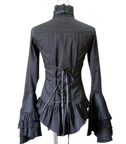 Викторианский Готический стимпанк bustletailcoat рюшами с длинным рукавом Блузка