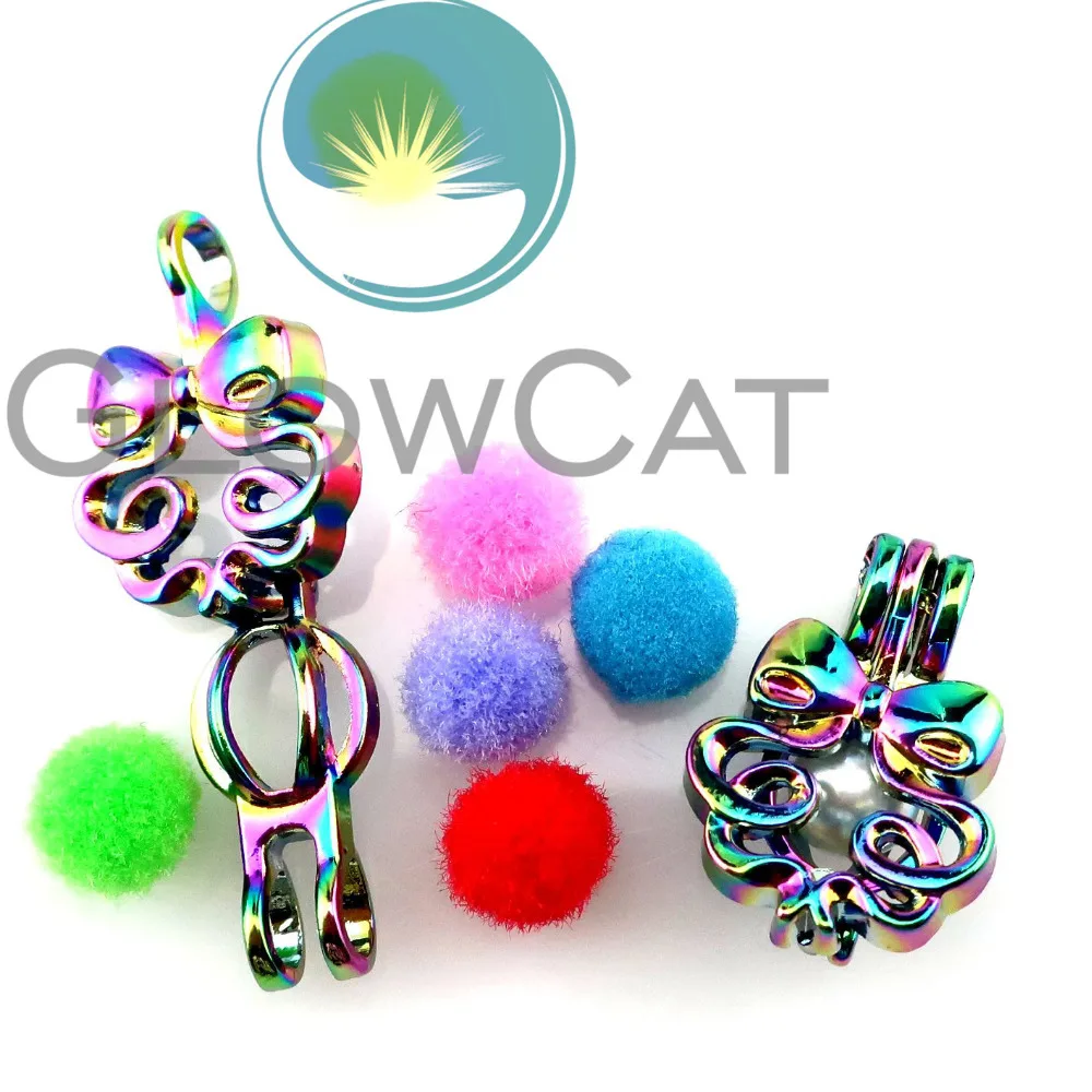 20x CC268 Rainbow Colors Bowknot Beads Cage Jewelry Making Essential Oil Diffuser Pearl Locket Pendant | Украшения и аксессуары