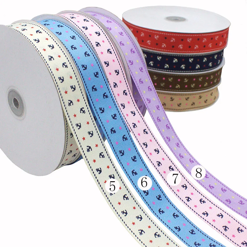 [IuBuFiGo] 10 ярдов 3/8 &quot(9 мм) якорная лента Grosgrain печатная упаковочная с лодкой оптовая