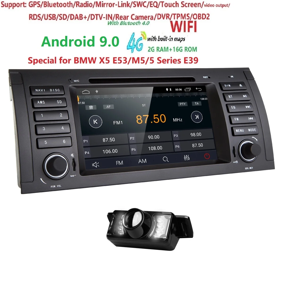 Android 9 0 7 дюймов в тире Автомобильный DVD Плеер Мультимедиа для BMW/E39/X5/M5/E38/E53 с 2GRAM Canbus