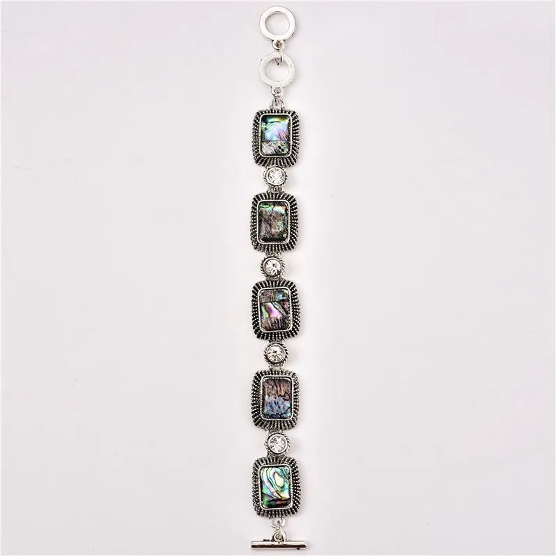 Oblong Shell Crystal Bracelet For Women Vintage Antique Silver Plated Flower Fashion Jewelry TB318 | Украшения и аксессуары