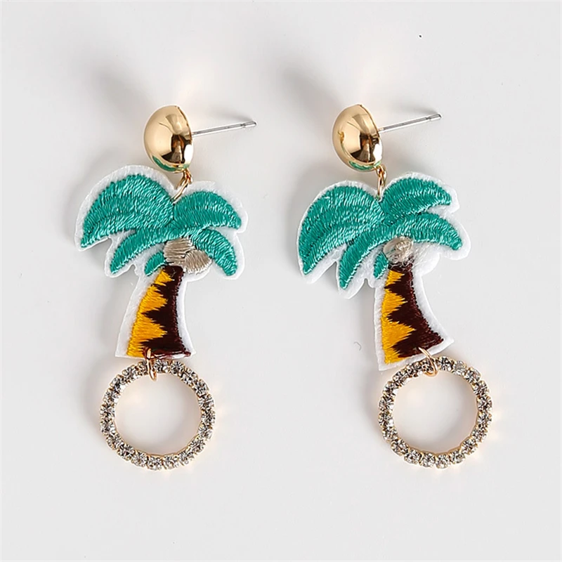 Doreen Box Embroidery Coconut Tree New Design Fashion Women Stud Earrings Clear Rhinestones Circle Jewelry 1 Pair | Украшения и