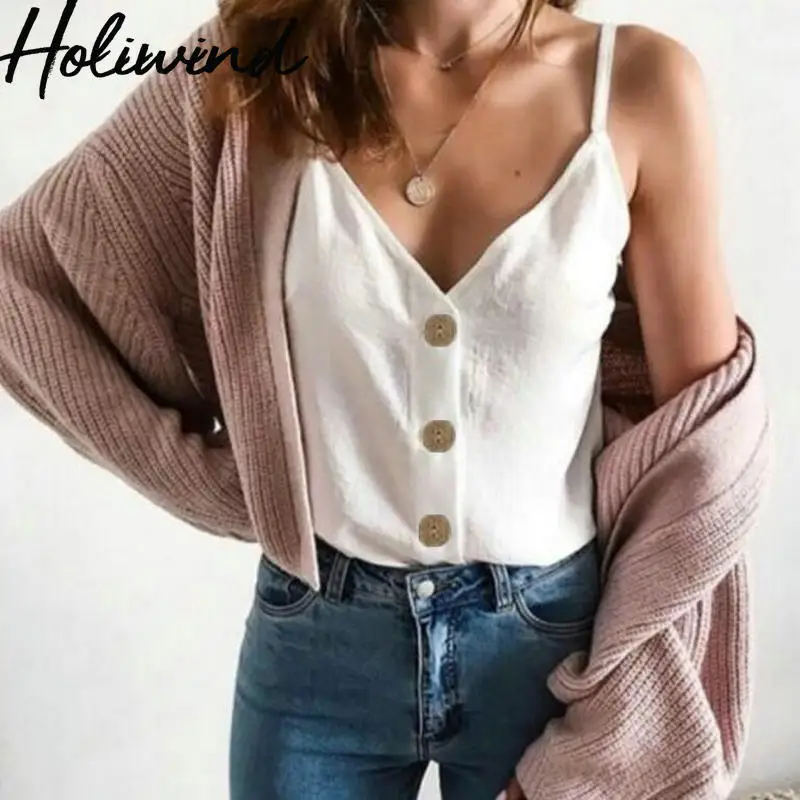 Женский укороченный топ на пуговицах однотонный из хлопка и льна с v-образным