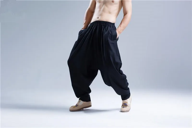 Большие размеры, M-5XL, 6XL, хлопок, лен, одноцветные штаны-шаровары, повседневные, эластичный пояс, свободные брюки для мужчин,, лето, осень, мягкие брюки