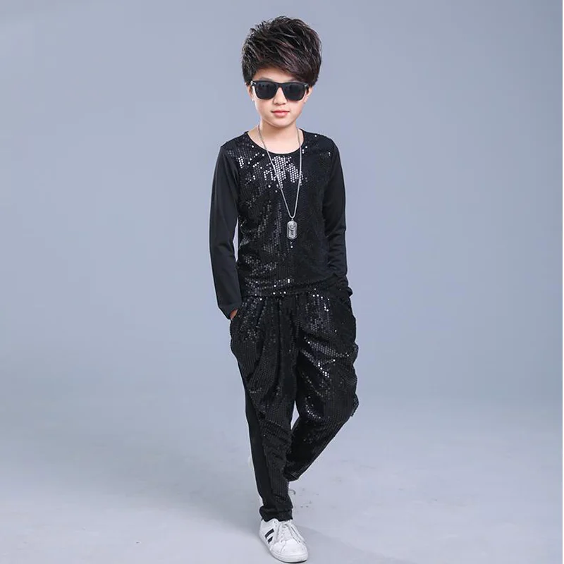 Kids Adult Sequined Pants Jacket Hip Hop Clothing Jazz Dance Costumes Suit Boys Carnival Stage wear Ballroom Dancing Outfits |