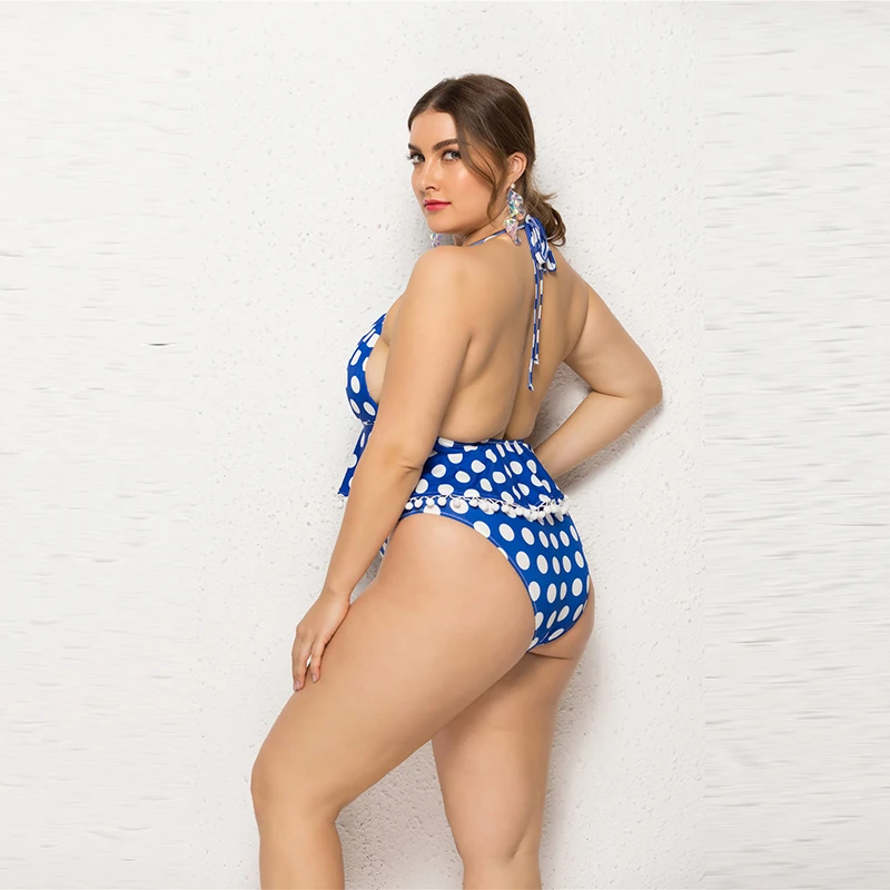 Для женщин летнее платье размера плюс хлопковые с рюшами в горошек Одна деталь