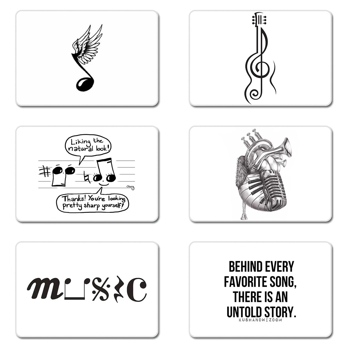 Коврик для мыши с надписью I Love Music Symbol черно белое сердце стильный дизайн