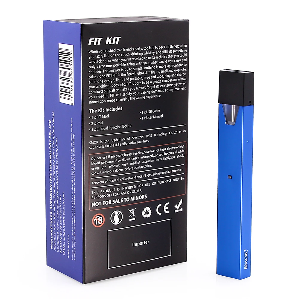 SMOK Fit Kit 250 мАч встроенный аккумулятор 2 мл Pod электронная сигарета комплект все в