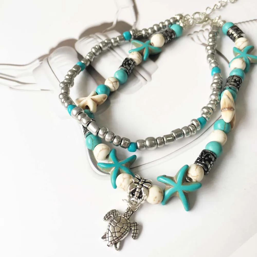 Браслет на ногу женский/мужской с ракушками и черепашками | Украшения аксессуары