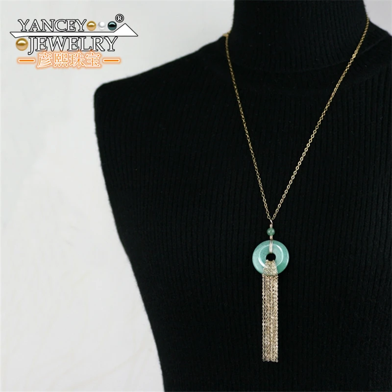 Оригинальный дизайн Натуральный светло зеленый нефрит пинг пряжка Ожерелье