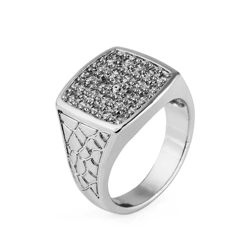 Хип хоп Bling Ice Out AAA Zircon Pave мужское Золотое кольцо золотого серебристого цвета