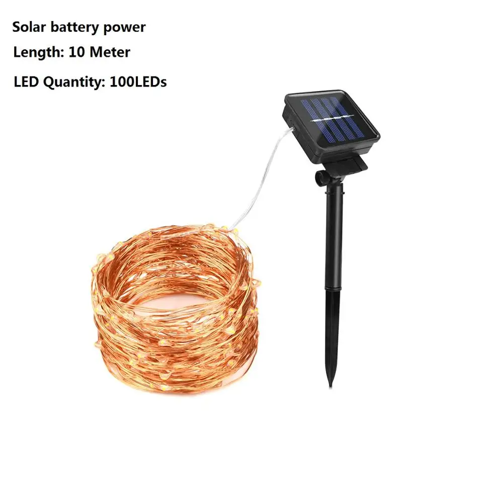 Solar Power 10M Светодиодный светильник 2 м, 5 м, 10 м, 20 м, светодиодный светильник для шкафа, гибкий медный провод, светодиодный светильник для рождества, свадьбы, вечеринки, домашний декор, светильник ing - Цвет: Solar Power 10M