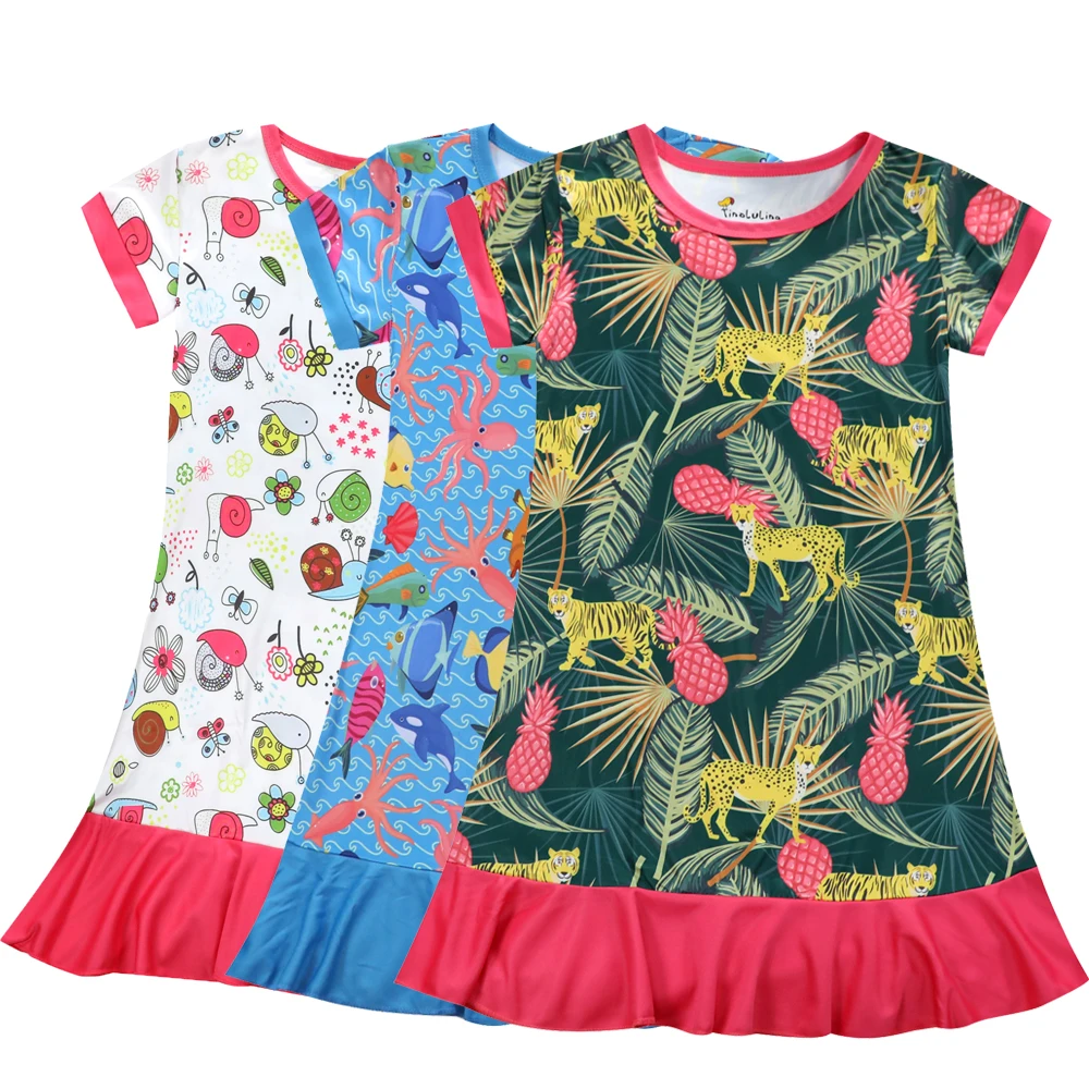 Модное Ночное платье с единорогом для маленьких девочек, Modis Pijama nino verano, ночные рубашки с принтом леса, спальное платье для девочек