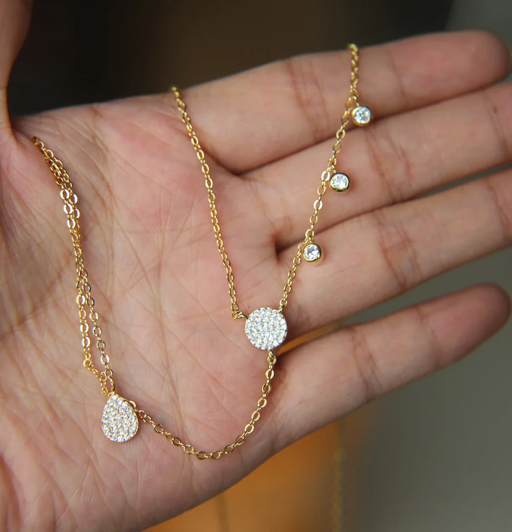 Новинка 2017 искрящееся круглое ожерелье с подвеской в виде капли из фианита